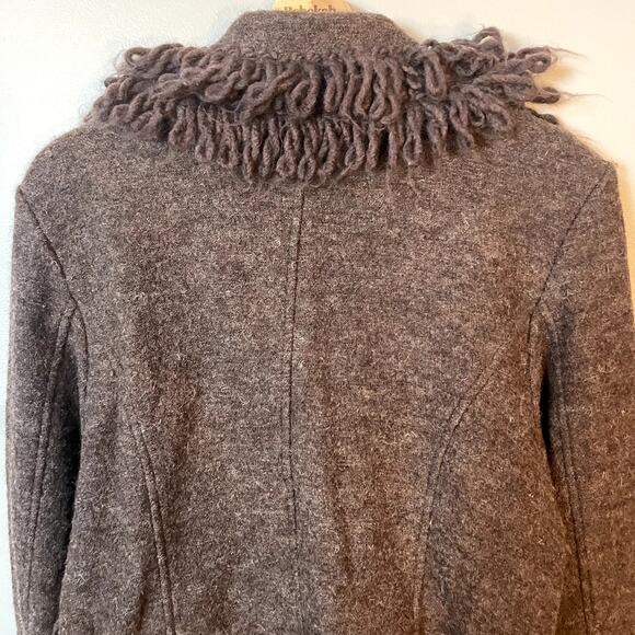 Cynthia Rowley 100% Boiled Wool Brown Sweater w/ Fringe Neckline SZ Large - Picture 9 of 10